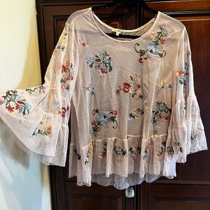 Democracy Sheer floral Embroidered Overlay Top -  L